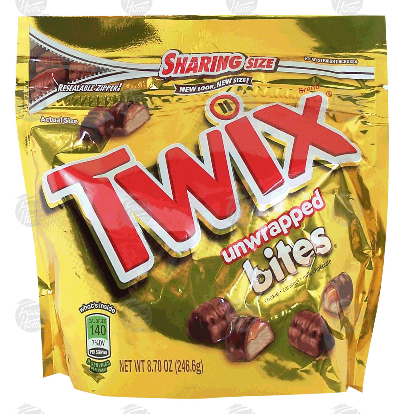 Twix(r) Sharing Size unwrapped bites; cookie, caramel, milk chocolate Full-Size Picture